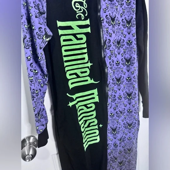 NWOT Disney Parks Haunted Mansion adult one-piece hooded pajama jumpsuit Sz Med - Picture 2 of 5